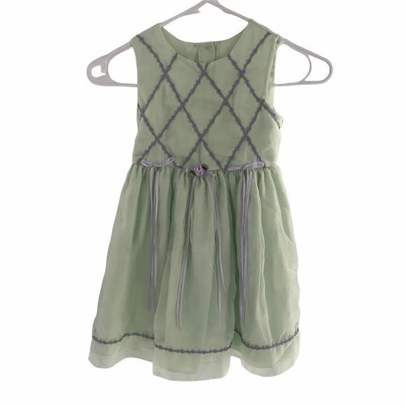 Bryan & Co Green Lilac Dress with Flowers & Ribbon Girls Dress Size 5 With Flaws - Picture 1 of 9